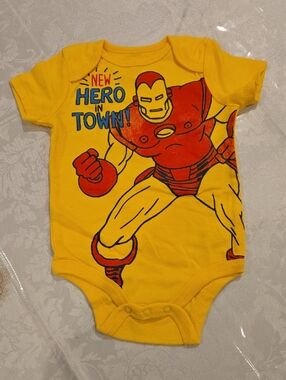 Marvel Iron-man Yellow Baby Onesie with Red Superhero Face